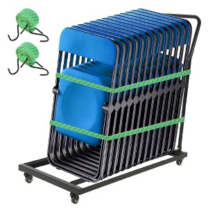 Folding Chair Rack with Wheels, 300 Lbs Capacity Folding Chair Cart for 25 Chairs, Chair Storage Dolly with Fixed Ropes for Business Gatherings - 1 of 4