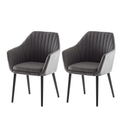 Costway Set of 2 Upholstered Dining Chairs Fabric Armchairs w/ Soft Padded Cushion Grey\Green