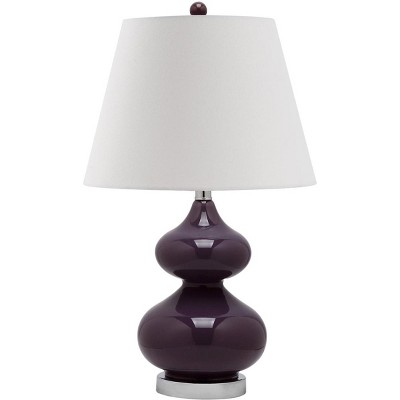 Eva Double Gourd Dark Purple Glass Table Lamp Set with Silver Accents