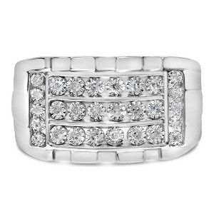 Silver 1/4 Cttw Diamond Three Row Channel Band Ring - 1 of 4