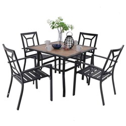 Outdoor Rectangle Dining Table with Steel Top & Rattan Legs – Captiva Designs For Sale