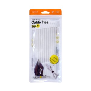 Wrap-It Self 10pk Gripping Cable Ties 8" White - 1 of 4