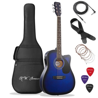 Jameson 41-inch Full-size Acoustic Electric Guitar With Thinline Cutaway  Design, Blue - Includes Gig Bag And Accessories : Target