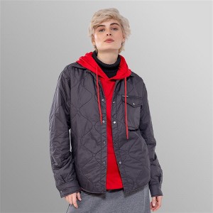 Women's Oversized Quilted Shirt Jacket - Black - Large - 1 of 4