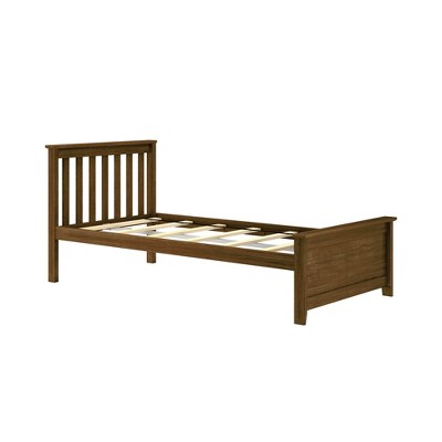 Walnut Pine Twin Platform Bed with Slatted Headboard and Storage