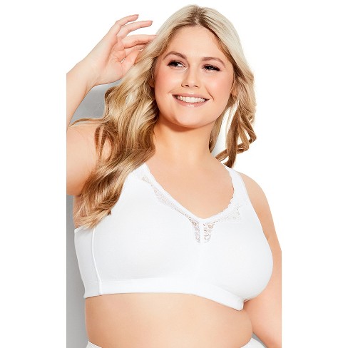 Women's Plus Size Lingerie Comfort Cotton Wire Free Lace Bra - White