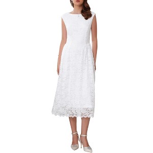 INSPIRE CHIC Women's Wedding Guest Boat Neck Vintage Formal Cocktail Midi Lace Dress - 1 of 4