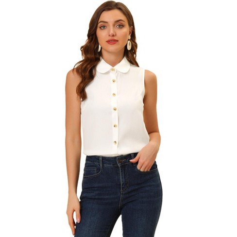 White sleeveless button down 2024 shirt