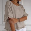 Women's Summer Ruffle Hem Short Sleeve Shirt Casual Loose Fit Round Neck Blouse - 2 of 4