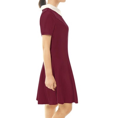 Allegra K Women's Peter Pan Collar Short Sleeve Flare Skater Mini Vintage Party Dress Large Blue