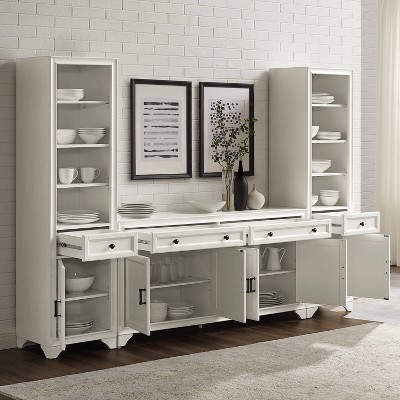 Distressed White 3-Piece Sideboard and Bookcase Set