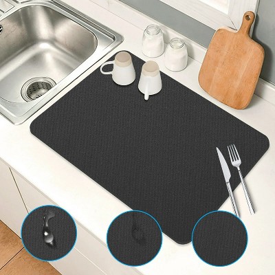 LunaLulinlk Coffee Maker Mat, Absorbent Rubber Backed Dish Drying Mat for Kitchen, 19 x 16", Black