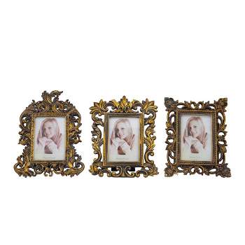 Set of 3 Polystone Scroll Handmade Intricate Carved 1 Slot Photo Frames - Olivia & May