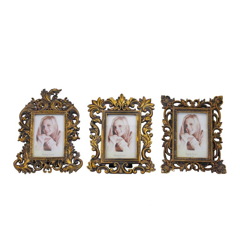 Set of 3 Polystone Scroll Handmade Intricate Carved 1 Slot Photo Frames - Olivia & May, 1 of 17