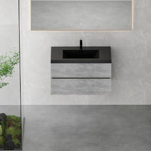 Whisen Minimalist Floating Wall-Mounted Bathroom Vanity with Integrated Quartz Sand Sink and  Storage Drawers - Grey - 1 of 4