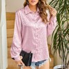 Coolmee Leopard Stain Button Down Shirts for Women Roll Up Long Sleeve V Neck Casual Work Shirts - 3 of 4