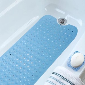 Swtroom 39 x 16 Inch Bath Tub Mat with Drain Holes and Suction Cups Anti Slip Material Blue - 1 of 4