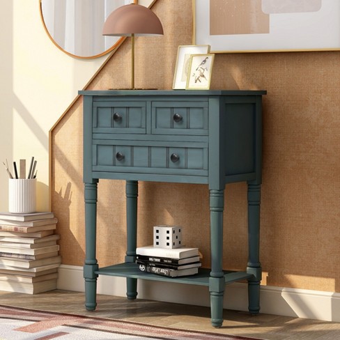 Owings console table 2 shelf hot sale with drawers