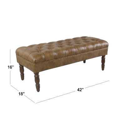 Classic Tufted Medium Bench in Light Brown Vegan Leather