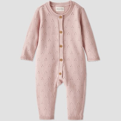 Image of Little Planet by Carter's Organic Baby Girls'️ Pointelle Sweater Knit Romper - Pink 6M