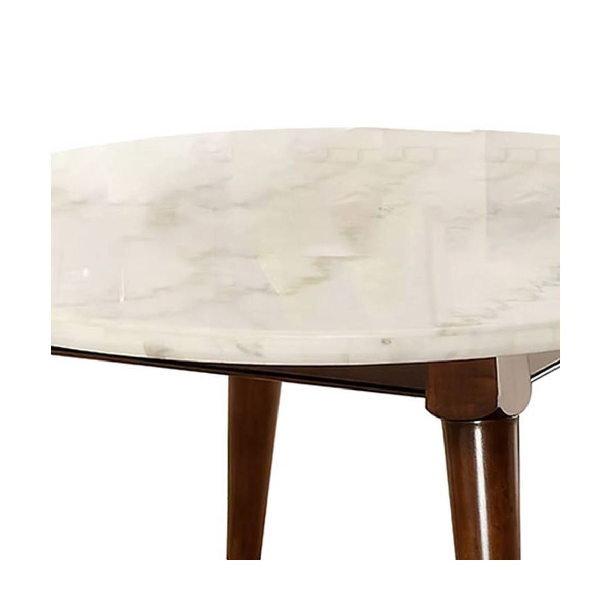 36" Gasha Coffee Table-White Marble Top & Walnut - Acme Furniture: Mid-Century Modern, Round, Wood Legs, No Tools Assembly - thumbnail 7