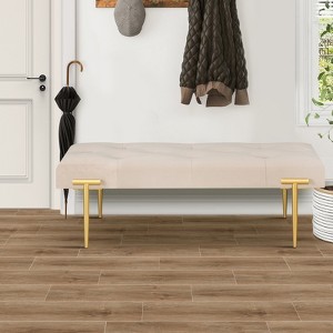 FONTOI French Upholstered Ottoman with Roman Column Feet, Bedside Bench for Living Room Bedroom Entryway, Beige, 17.71"*16.54"*42.12" - 1 of 4