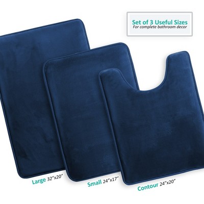 Blue Velvet Memory Foam 3-Piece Non-Slip Bath Rug Set