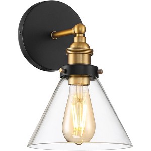 360 Lighting Burke Industrial Modern Wall Light Sconce Black Warm Brass Hardwire 7 1/4" Fixture LED Clear Glass for Bedroom Bathroom Vanity Reading - 1 of 4