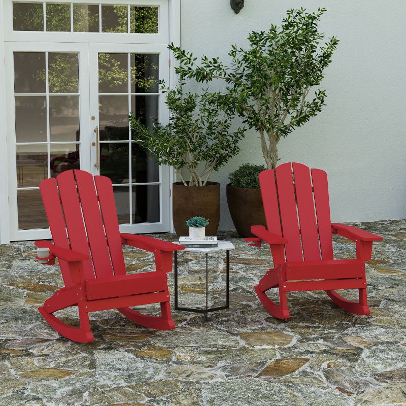 Merrick Lane HDPE Adirondack Chair with Cup Holder and Pull Out Ottoman, All-Weather HDPE Indoor/Outdoor Chair, 3 of 13