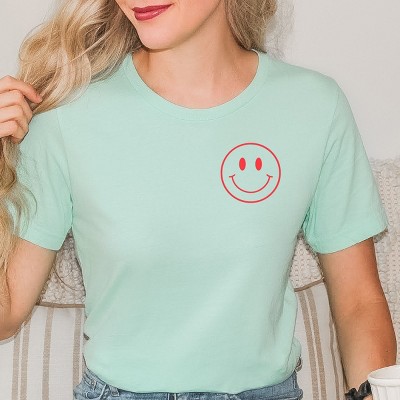 Simply Sage Market Smiley Face Outline Mini Puff Print Short Sleeve Tee
