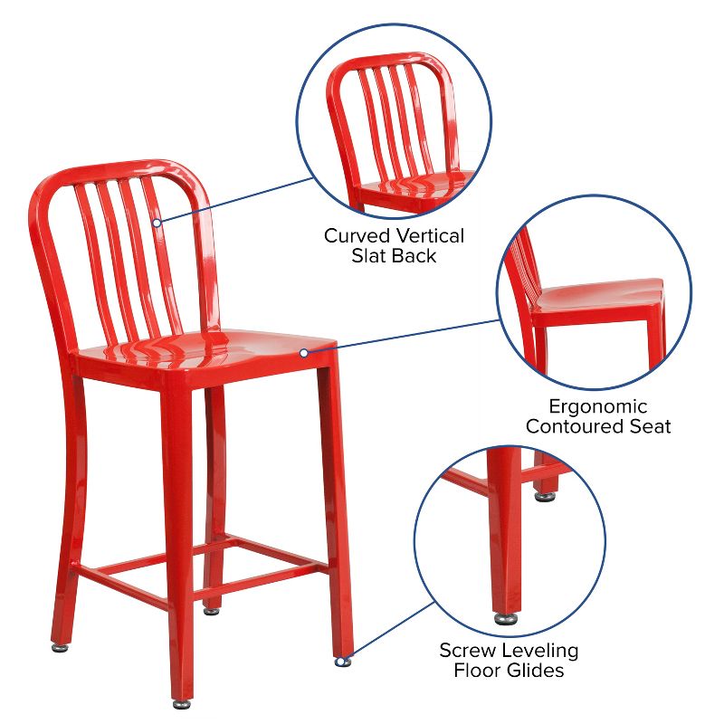 Flash Furniture Commercial Grade 24" High Metal Indoor-Outdoor Counter Height Stool with Vertical Slat Back, 3 of 11