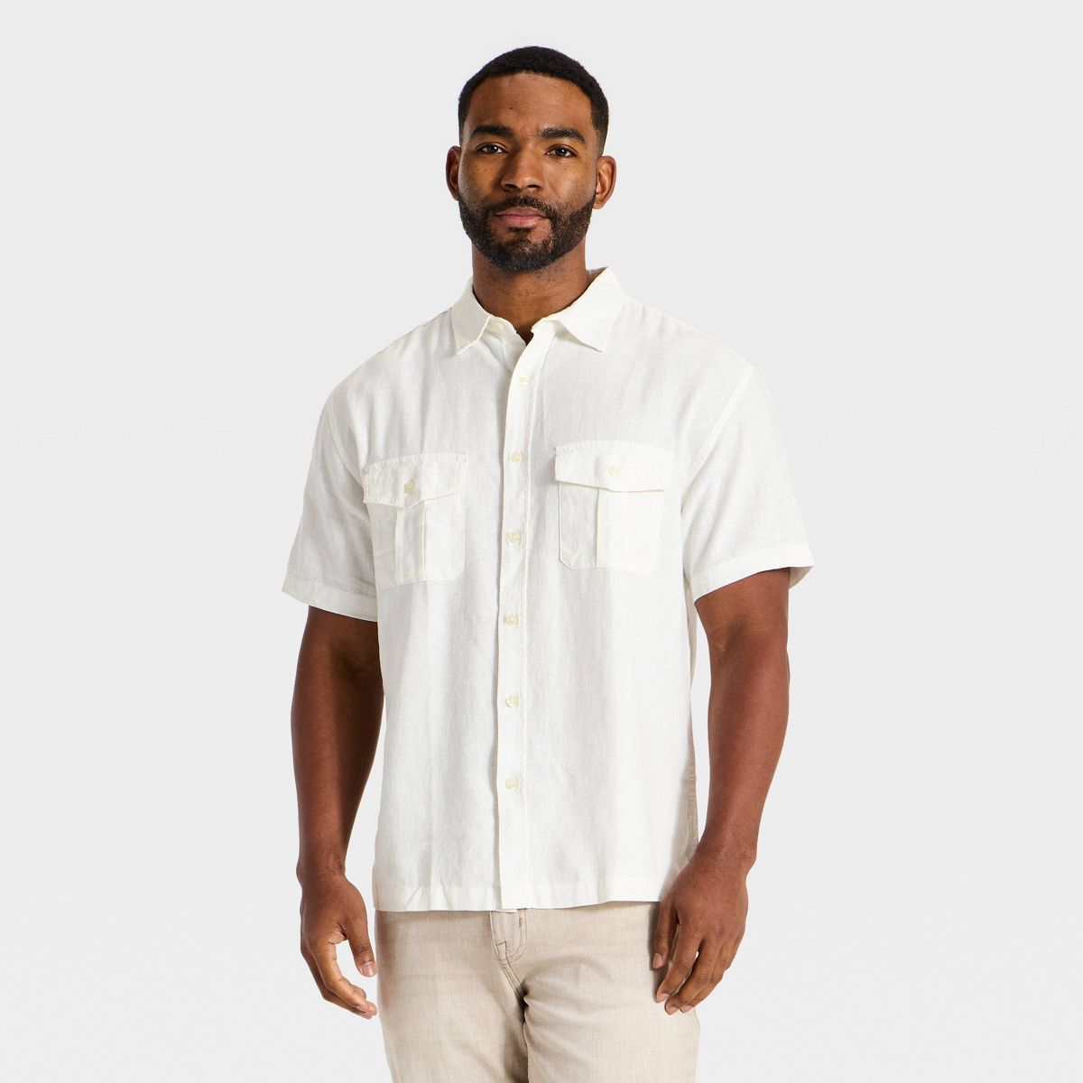Men's Short Sleeve Linen-Blend Utility Button-Up Shirt - Goodfellow & Co™ - thumbnail 4