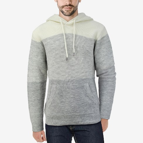 X RAY Men's Slim Fit Knitted Hoodie Sweater, Casual Color Block Hooded  Pullover Top in WHITE Size Small