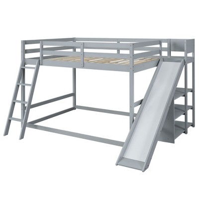 NicBex Full Over Full Bunk Bed with Ladder,Low Loft Bed with Slide and Shelves for Kids Teens Adults