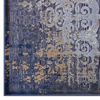 Kalene Distressed Vintage Floral 5'x8' Blue Chenille Area Rug