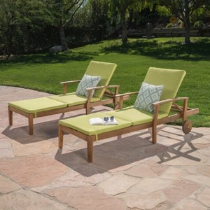 Christopher Knight Home Perla Outdoor Acacia Wood Armless Adjustable Chaise Lounge with Cushion (Set of 2) - 1 of 4