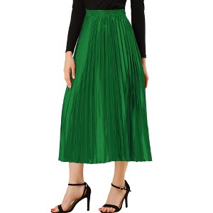 INSPIRE CHIC Women's Party Elastic Waist Metallic Shiny Accordion Pleated Midi Skirt - 1 of 4