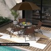 Costway Patiojoy 6 PCS Patio Dining Set Folding Chairs Glass Table Tilt Umbrella Garden Brown - 2 of 4