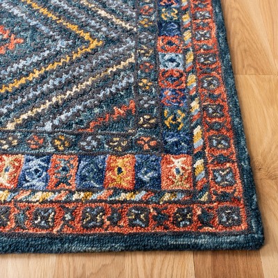 Aspen 5' Square Blue and Orange Wool Geometric Area Rug