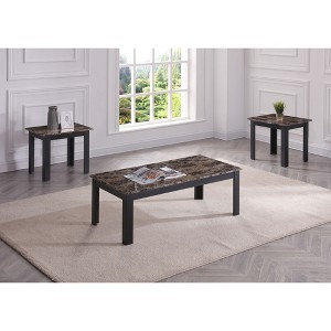 3-Pc Traditional Rectangular Coffee Table and Square End Tables Set with Faux Marble Tops, Elegant Accent for Living Room or Lounge - 1 of 4