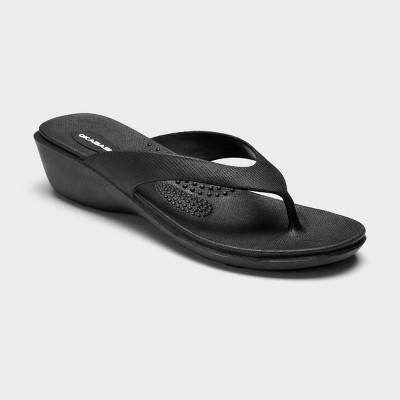 womens wedge flip flops black