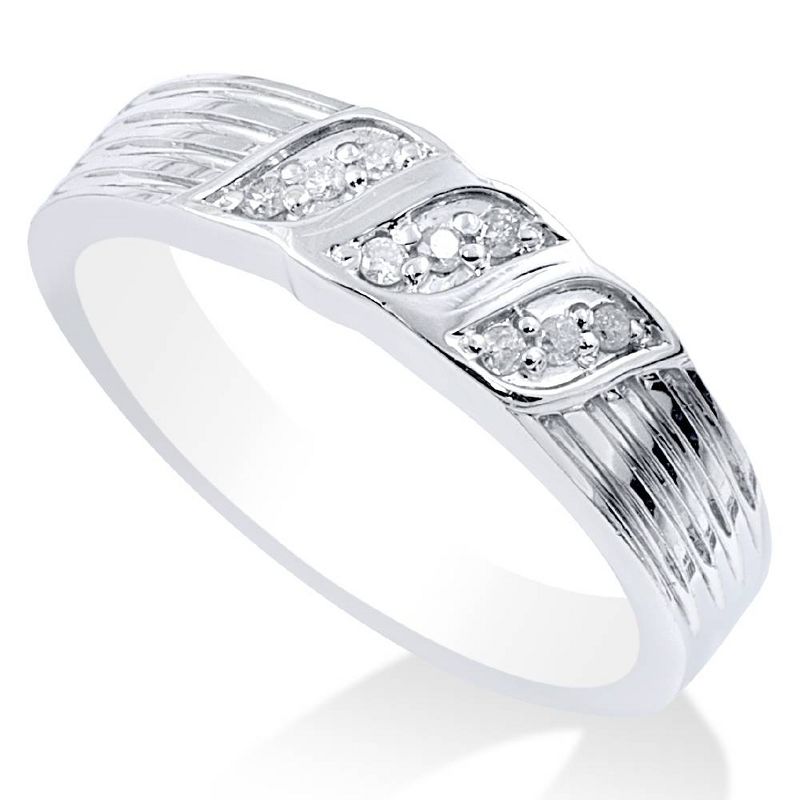 Pompeii3 Men's Diamond Wedding Ring 10K White Gold High Polished Band, 2 of 5