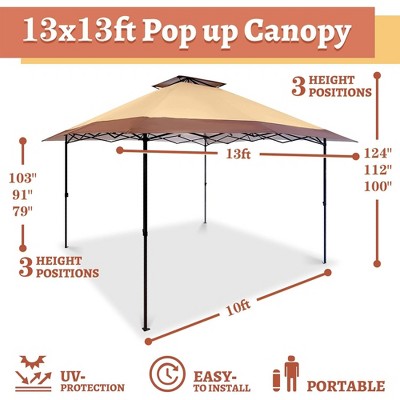 13 x 13 Foot Khaki Pop-Up Canopy Gazebo with Alloy Steel Frame