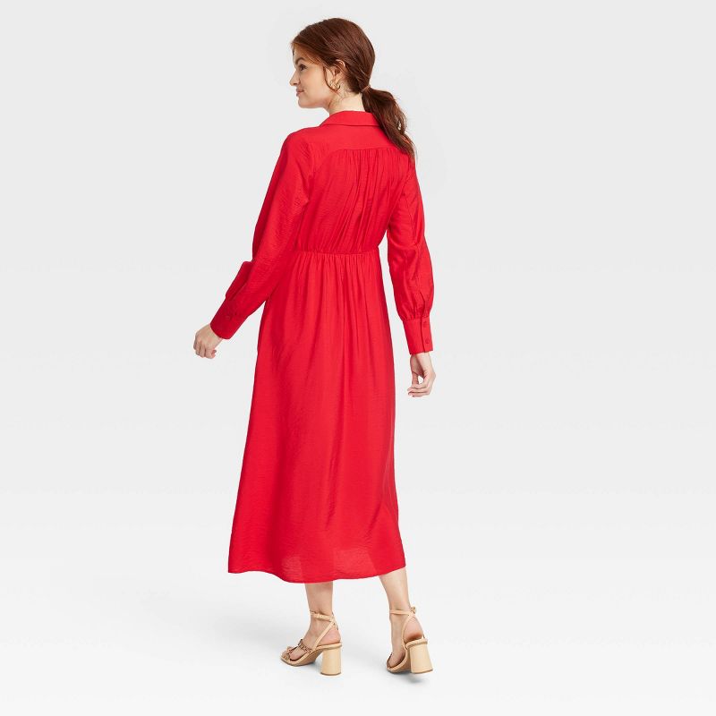 Women's Long Sleeve Collared Midi Crepe Shirtdress - A New Day™, 3 of 12