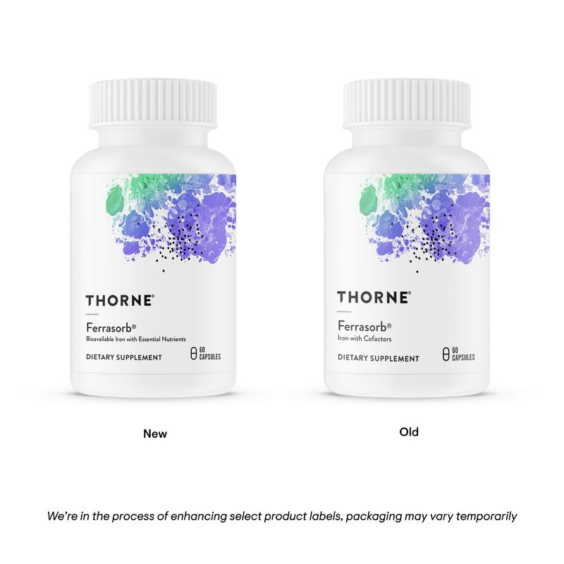 Thorne Ferrasorb - 36 mg Iron with Essential Nutrients - Complete Blood Support Formula - Elemental Iron, Folate, B and C Vitamins - 60 Capsules, 4 of 8