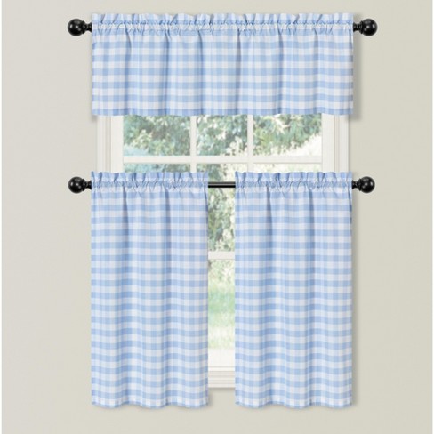 Kate Aurora Country Farmhouse Living Blue Plaid Gingham 3 Pc Kitchen Curtain Tier And Valance Set - 56 in. W x 36 in. L - image 1 of 2