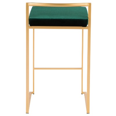 Fuji Glam Gold Frame with Green Velvet Cushion Counter Stool - Set of 2