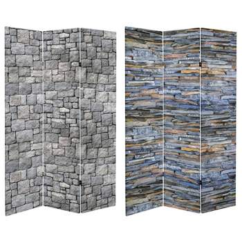 6" Double Sided Medieval Stone Canvas Room Divider Gray - Oriental Furniture
