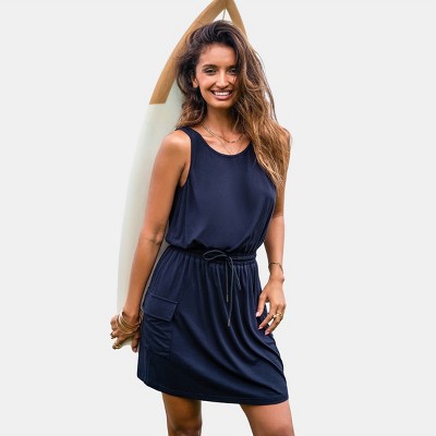Women's Navy Drawstring Tank Dress for Beach Daze - Cupshe
