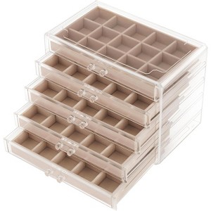 Clear Acrylic Jewelry Organizer with 3 Drawers and Adjustable Velvet Trays - 1 of 4